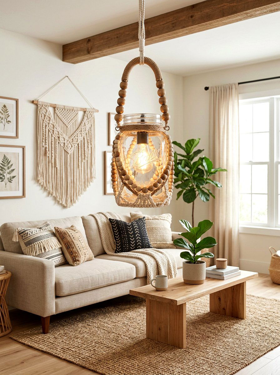 Beaded Mason Jar Light - 25 Spring Mason Jar Lantern Ideas