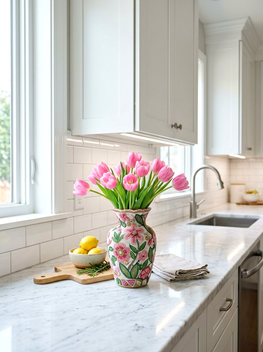 Beaded flower vase - 25 Spring Beaded Decor Ideas