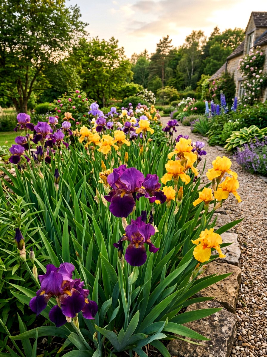 Bearded Iris Bed - 25 Spring Flowering Plant Ideas