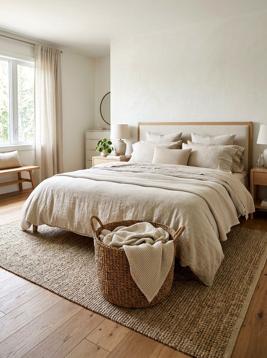 Bedroom Blanket Basket Styling - 25 Spring Seagrass Basket Decor Ideas