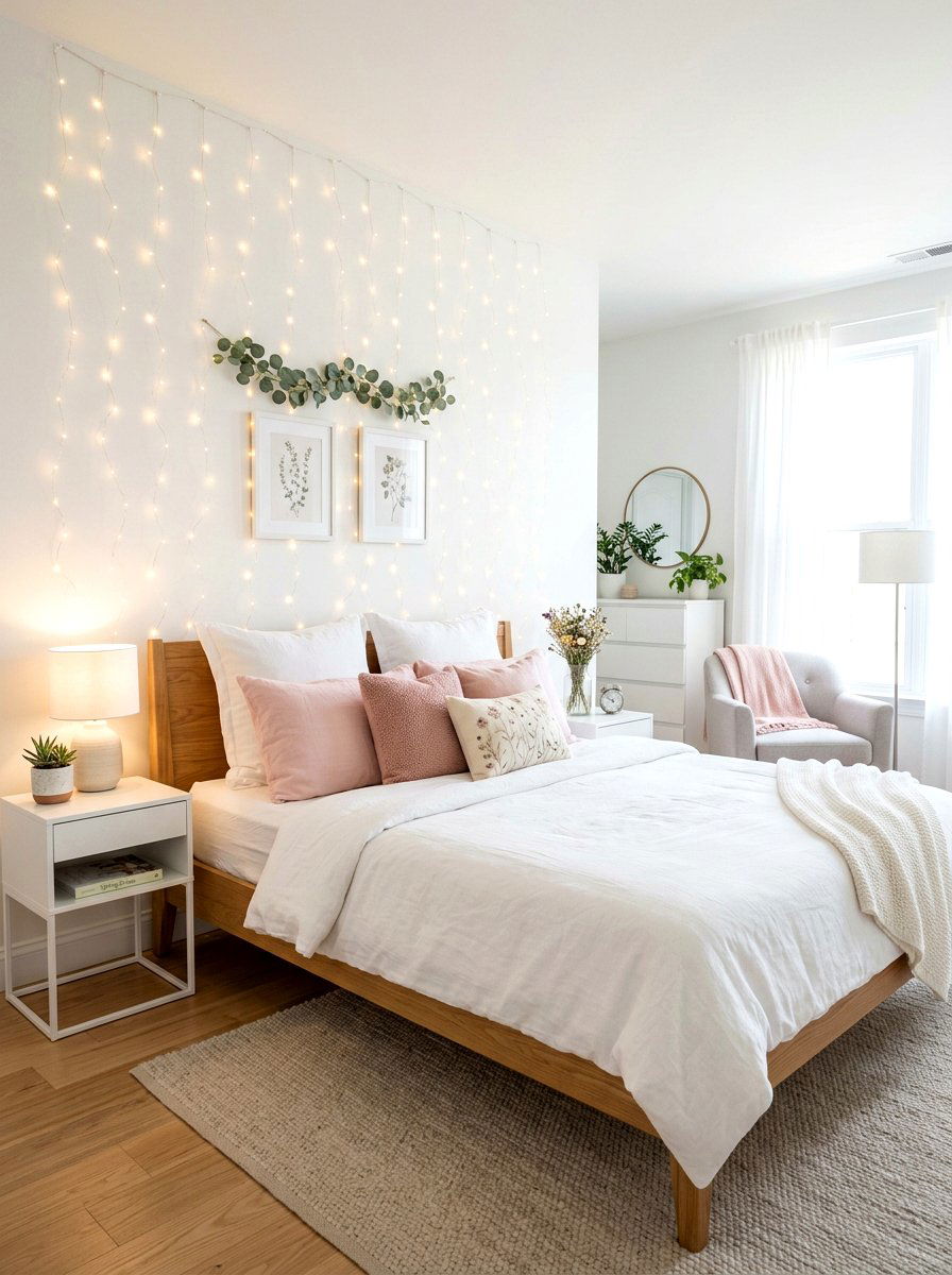 Bedroom Fairy Light Wall - 25 Spring String Light Ideas