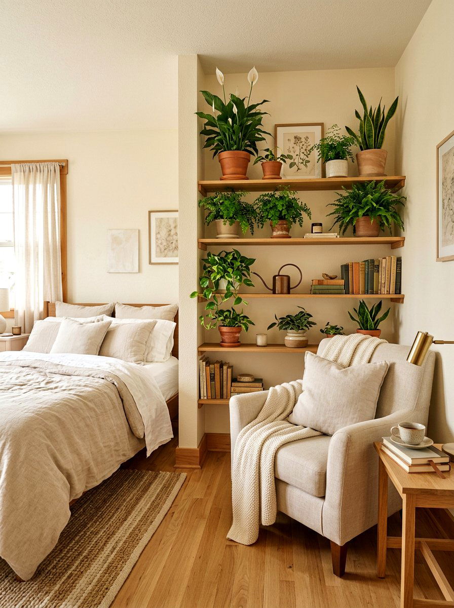 Bedroom Plant Nook Shelf - 25 Spring Plant Shelf Ideas