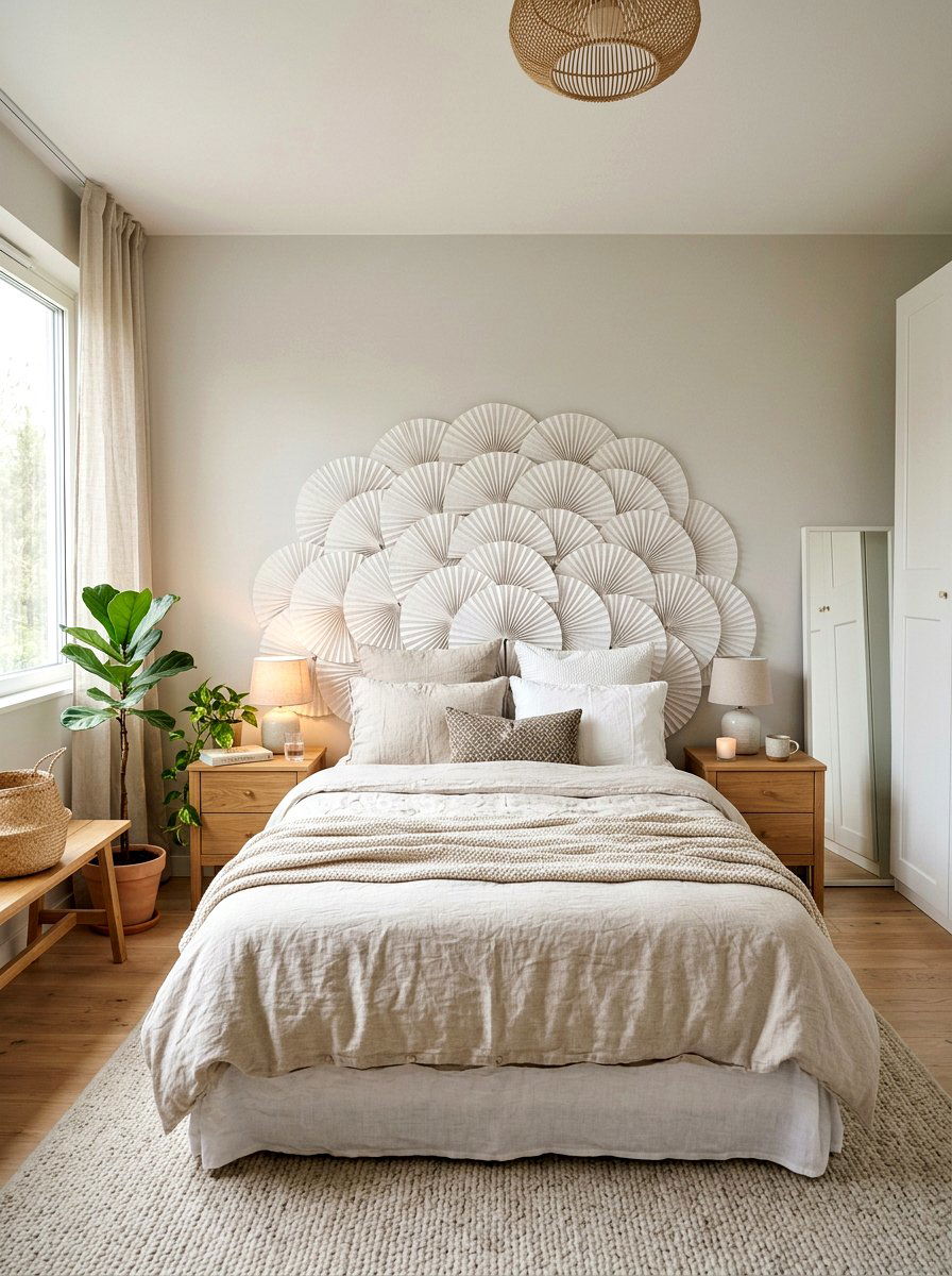 Bedroom paper fan headboard - 25 Spring Paper Fan Decor Ideas