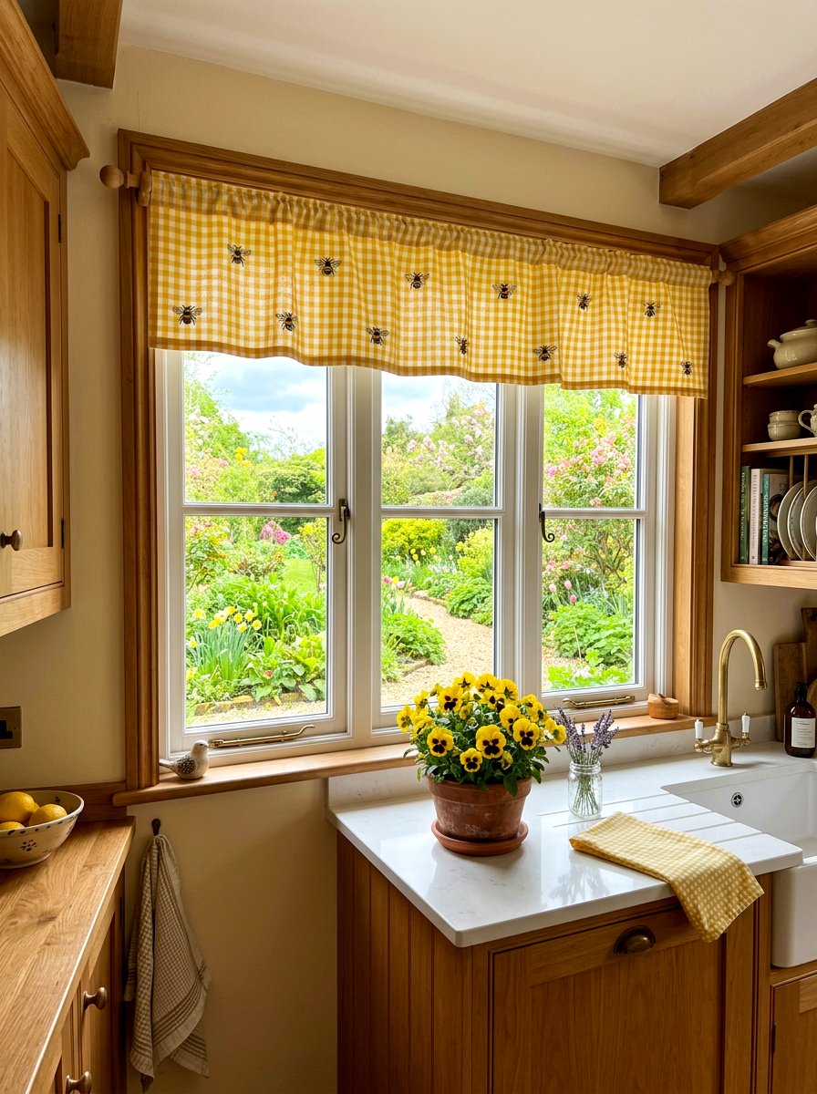 Bee Patterned Window Valance - 25 Spring Bee Decor Ideas for Kitchen