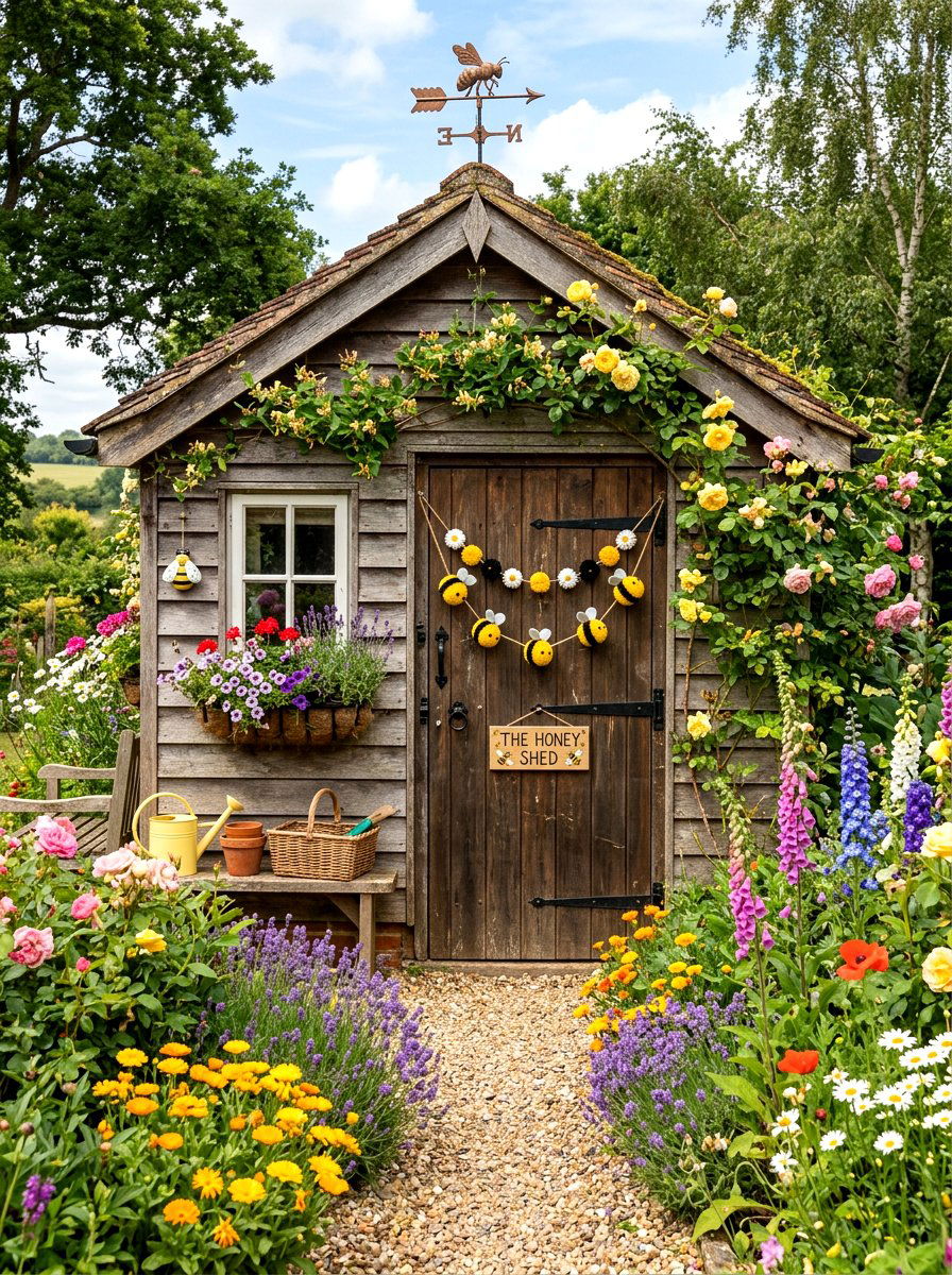 Bee Pom Pom Garland Garden Shed - 25 Spring Pom Pom Garland Ideas