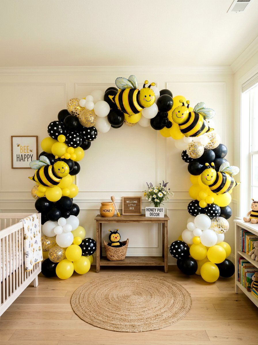 Bee Theme Balloon Arch - 25 Spring Balloon Arch Ideas for Party