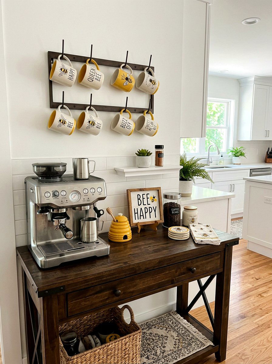 Bee Themed Coffee Station - 25 Spring Bee Decor Ideas for Kitchen