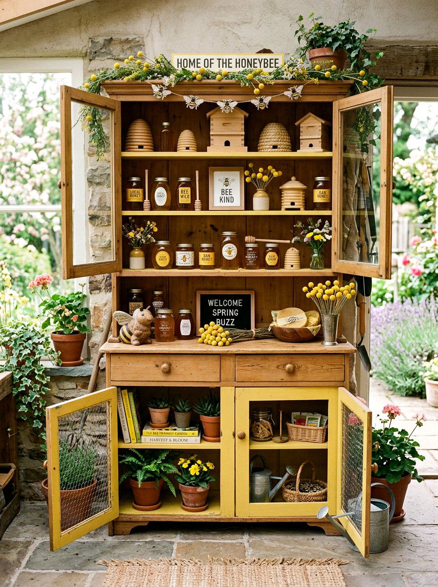 Bee Themed Spring Hutch - 25 Spring Hutch Decor Ideas