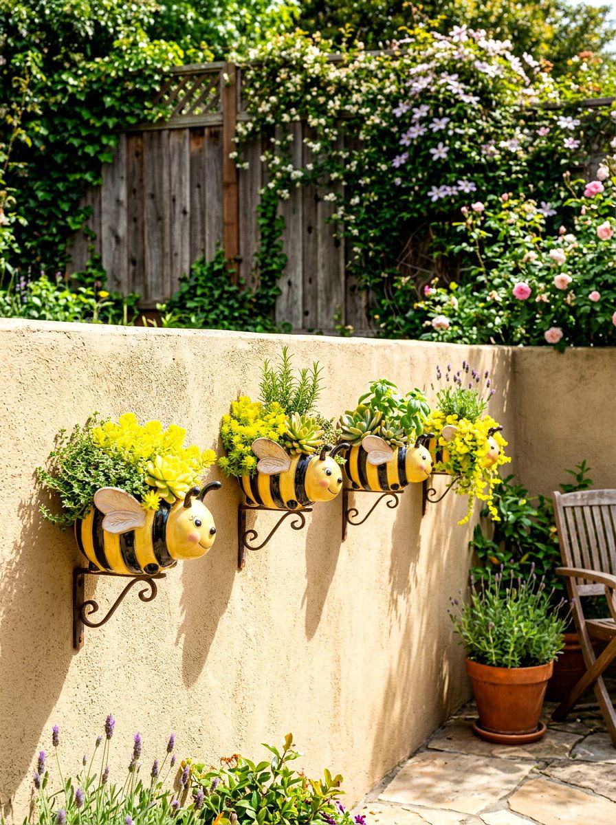 Bee ceramic planter set - 25 Spring Bee Decor Ideas