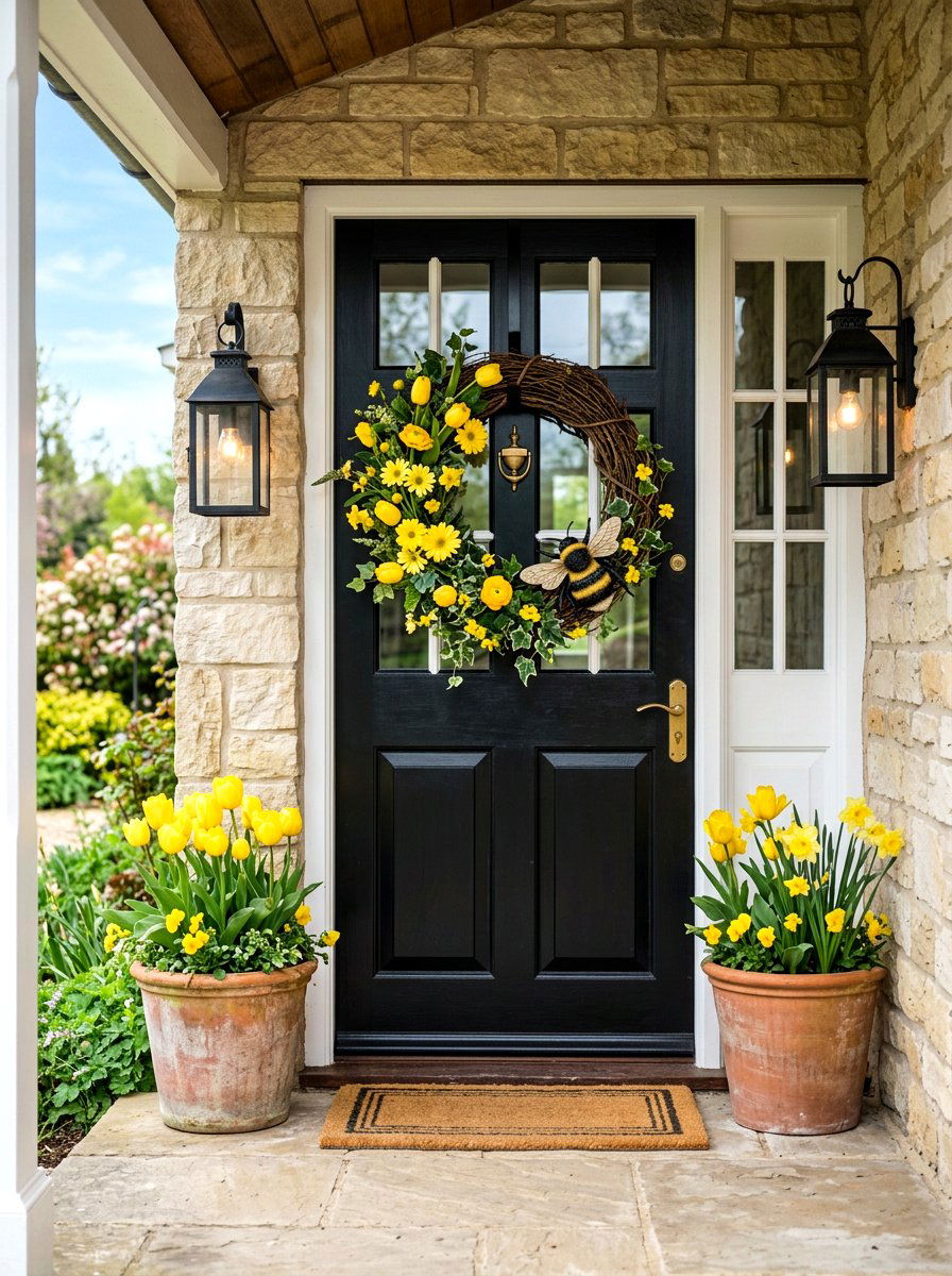 Bee front door wreath - 25 Spring Bee Decor Ideas