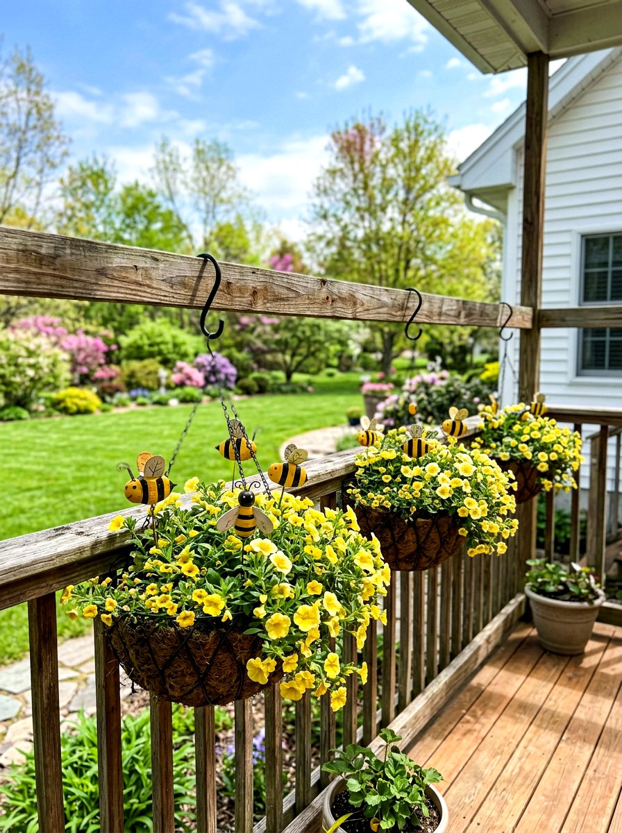 Bee hanging basket garden - 25 Spring Bee Decor Ideas