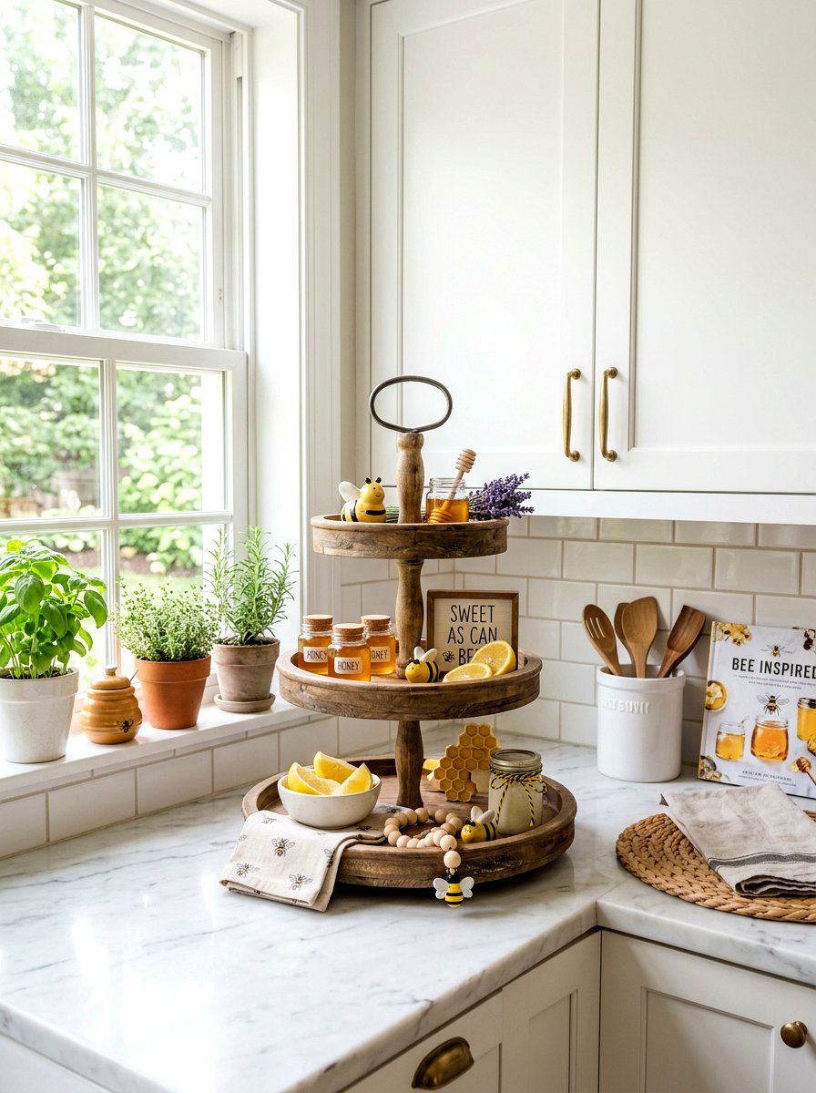 Bee kitchen tiered tray - 25 Spring Bee Decor Ideas