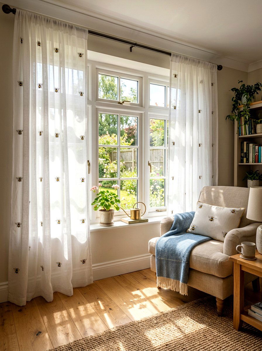 Bee window curtain treatment - 25 Spring Bee Decor Ideas