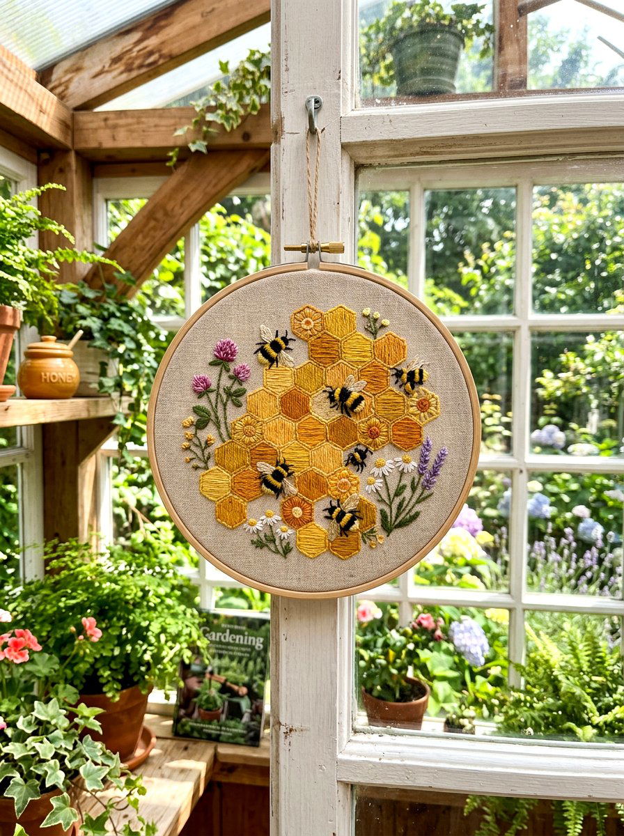 Bees And Honeycomb Hoop - 25 Spring Embroidery Hoop Decor Ideas
