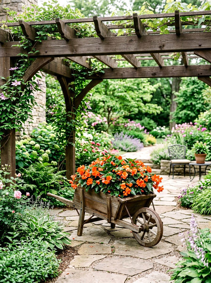 Begonia Wheelbarrow Display - 25 Spring Wheelbarrow Decor Ideas
