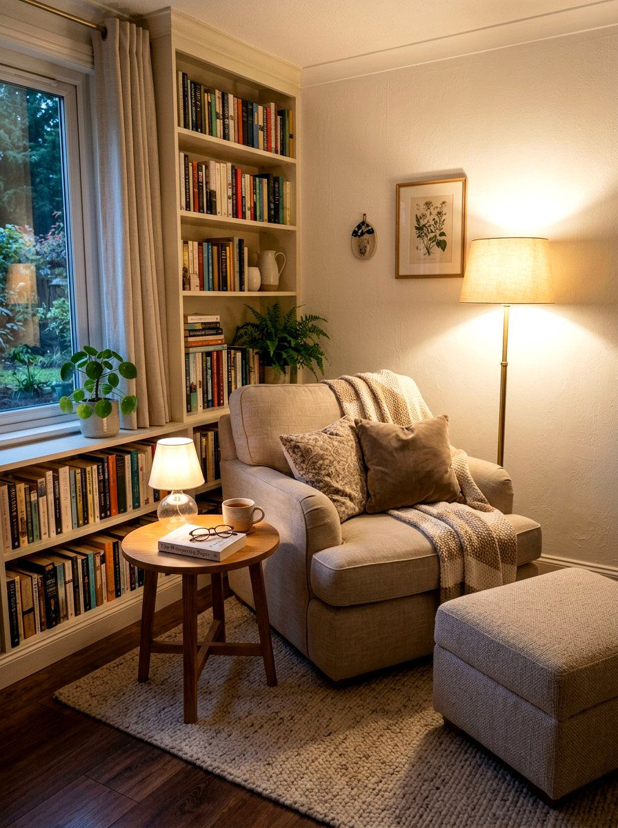Beige Reading Nook - 25 Spring Neutral Decor Ideas