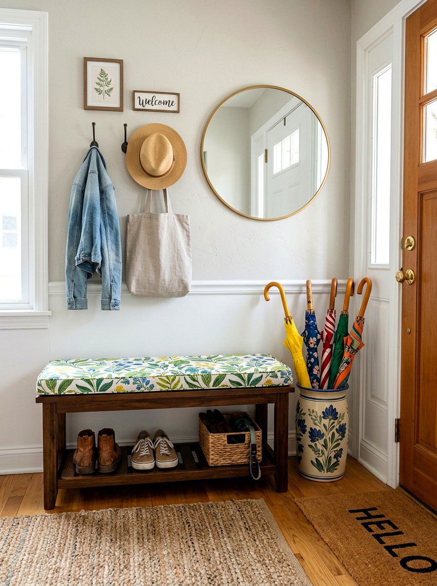 Bench With Umbrella Stand - 25 Spring Entryway Bench Decor Ideas