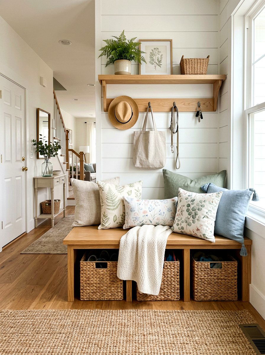 Bench pillow - 25 Spring Mudroom Decor Ideas