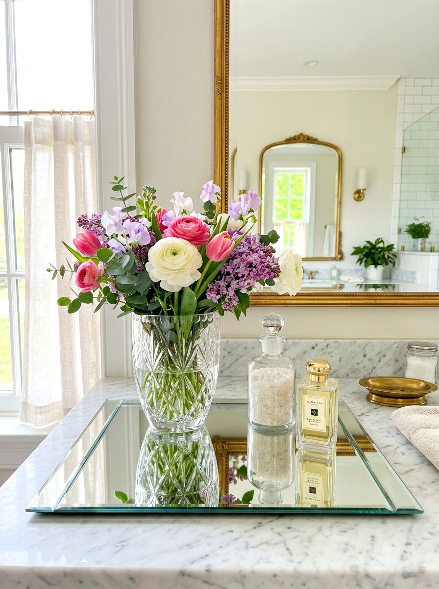 Beveled Mirror Tray - 25 Spring Bathroom Tray Ideas