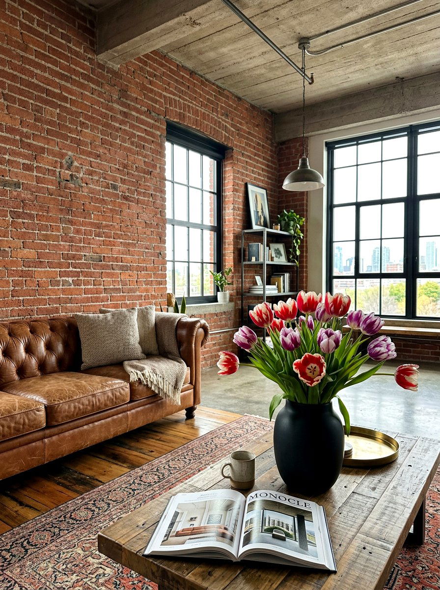 Bi color tulips in modern black vase - 25 Spring Tulip Bulb Vase Ideas