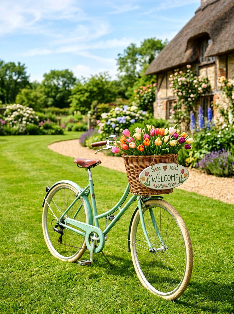 Bicycle Basket Sign - 25 Spring Outdoor Sign Ideas
