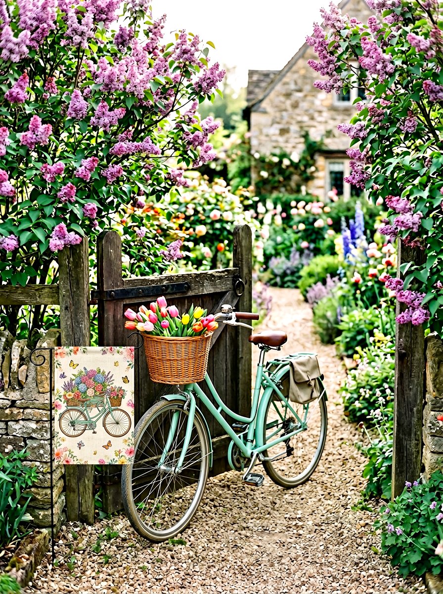 Bicycle With Flowers Flag - 25 Spring Garden Flag Ideas