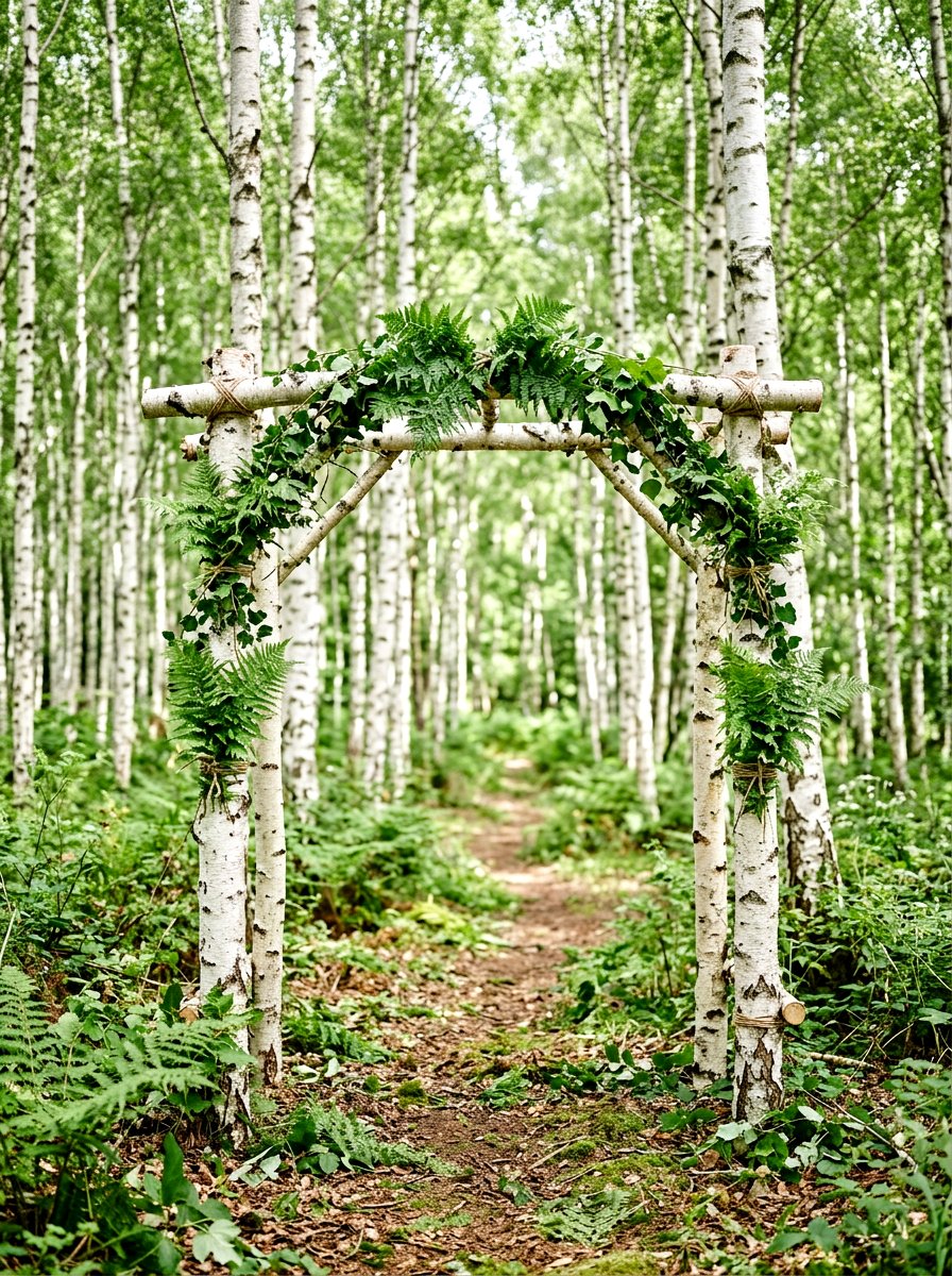 Birch Wood Arch - 25 Spring Wedding Arch Ideas