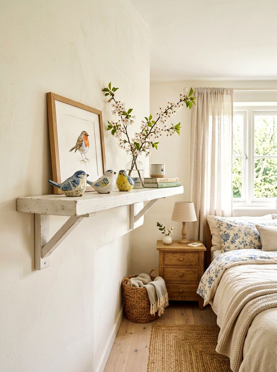 Bird Motif Accessory - 25 Spring Bedroom Shelf Ideas