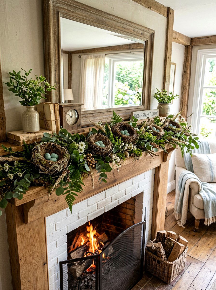 Bird Nest Accent - 25 Spring Mantel Decor Ideas