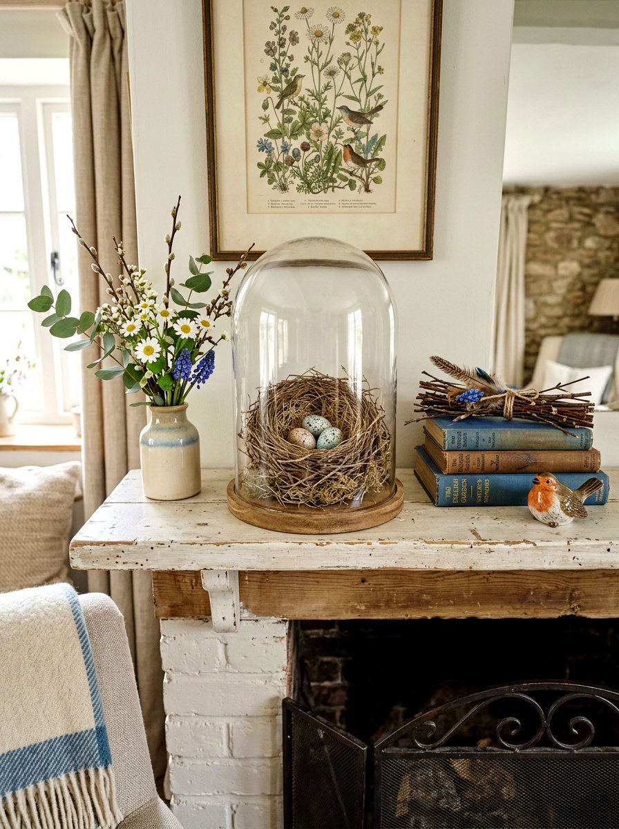 Bird Nest Decor - 25 Spring Cottage Mantel Ideas