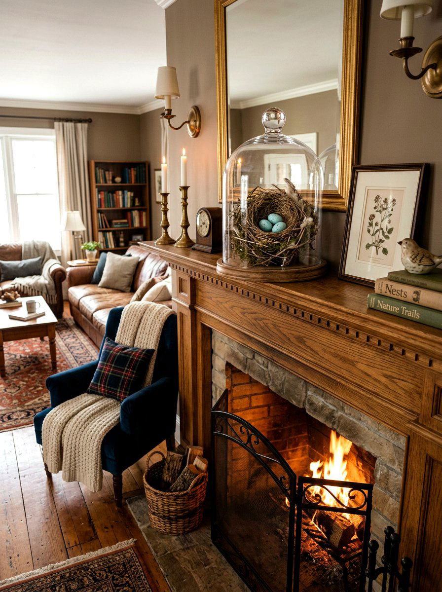 Bird Nest Decor - 25 Spring Living Room Mantel Ideas
