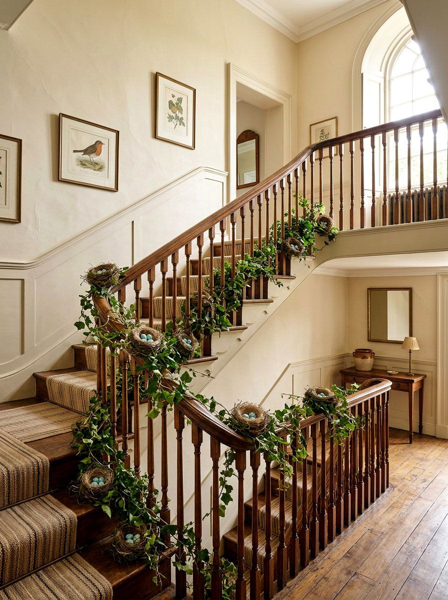 Bird Nest Decor - 25 Spring Stair Railing Decor Ideas