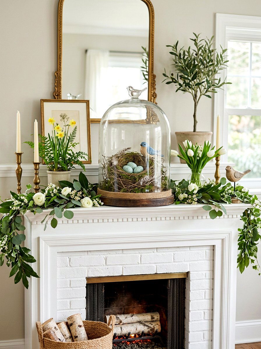 Bird Nest Glass Cloche - 25 Spring Glass Jar Decor Ideas