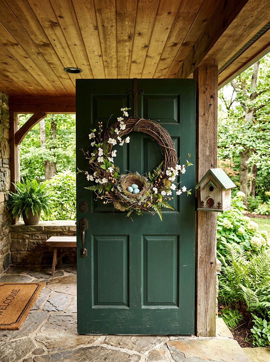 Bird Nest Grapevine Wreath - 25 Spring Grapevine Door Ideas