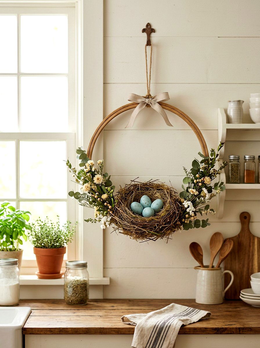 Bird Nest Hoop Decor - 25 Spring Embroidery Hoop Decor Ideas