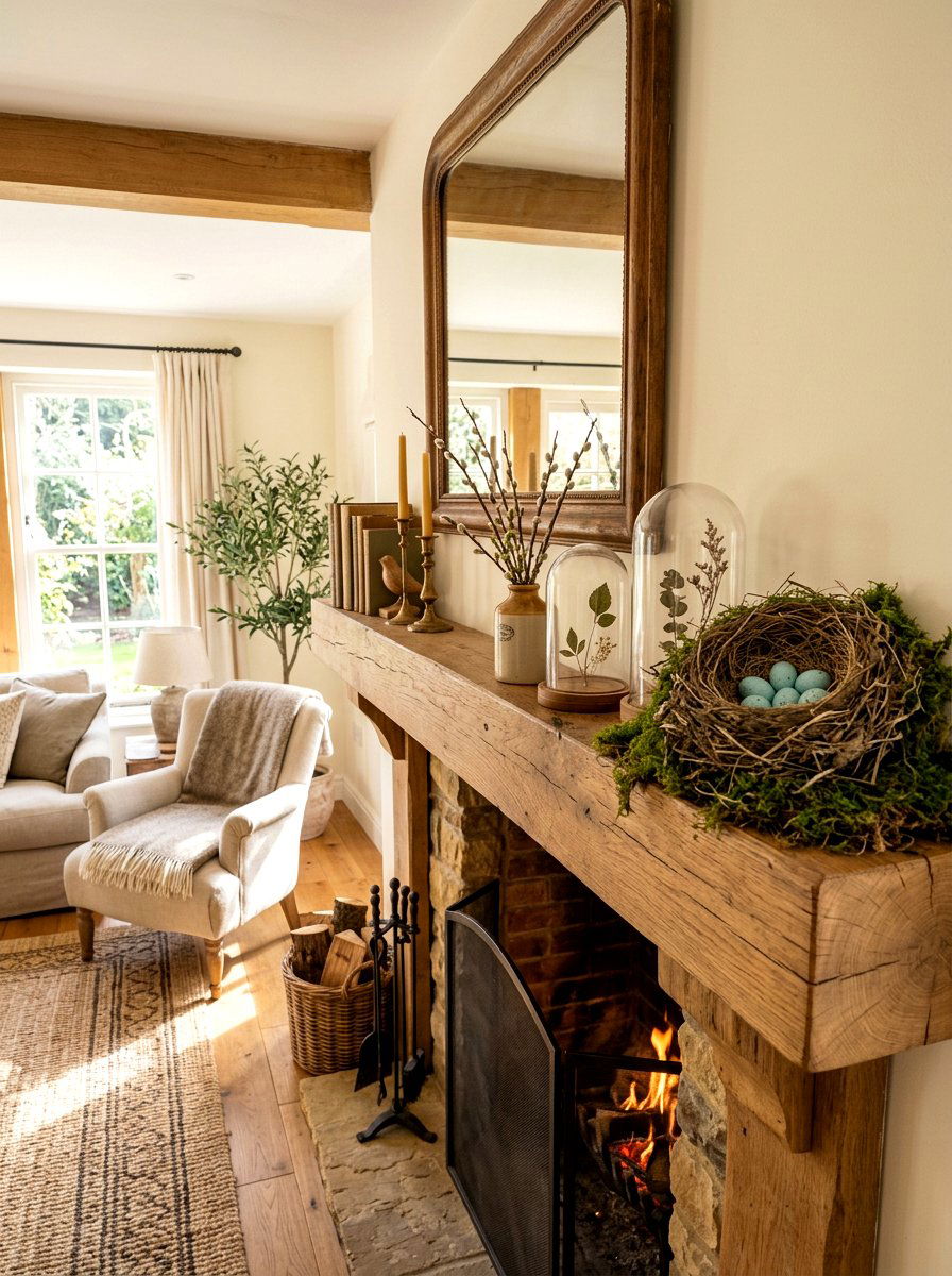 Bird Nest Moss Mantel - 25 Spring Rustic Mantel Ideas