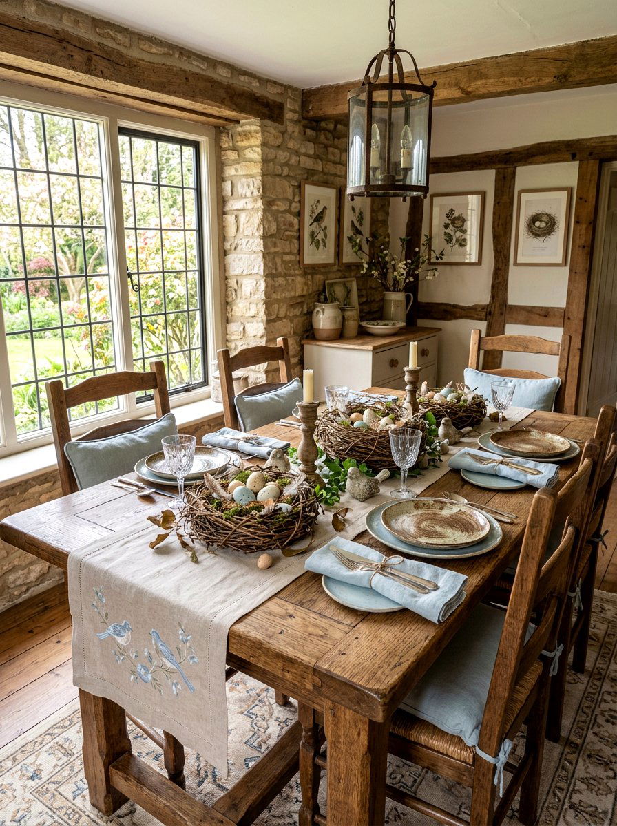 Bird Nest Table Setting - 25 Spring Dinner Party Table Ideas