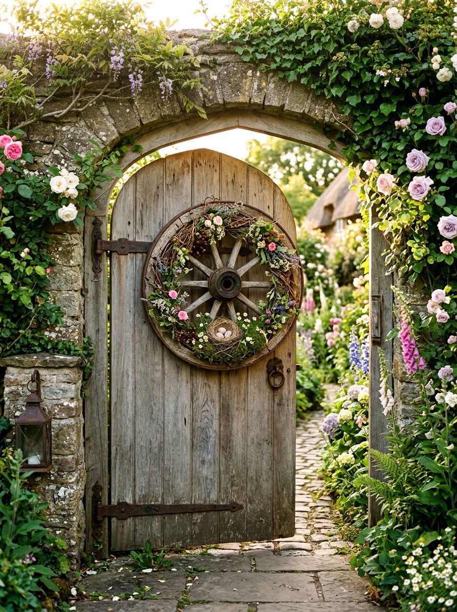 Bird Nest Wagon Wheel - 25 Spring Wagon Wheel Wreath Ideas