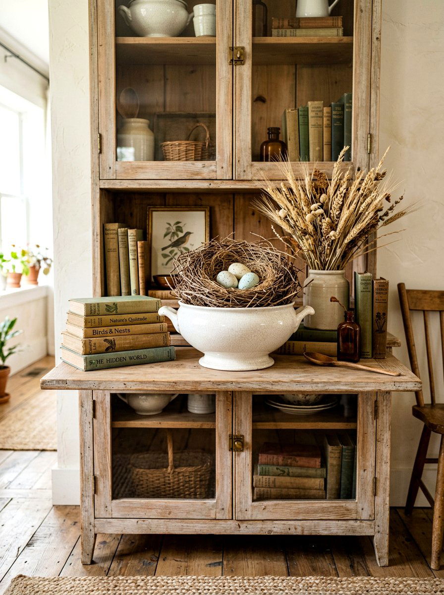 Bird Nest - 25 Spring China Cabinet Decor Ideas