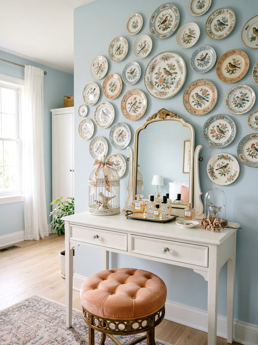 Bird Pattern Plate Wall - 25 Spring Plate Wall Ideas