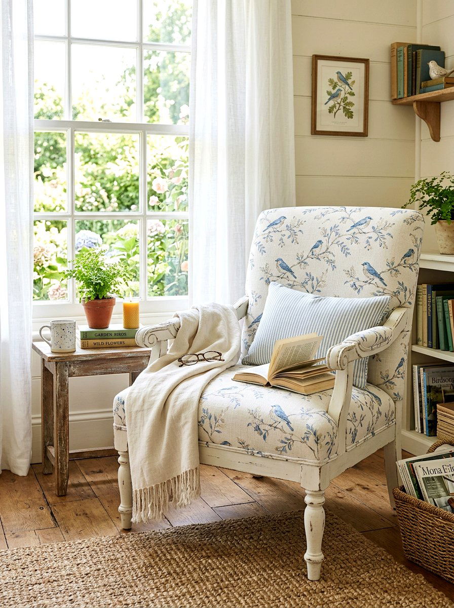 Bird Print Chair - 25 Spring Decoupage Furniture Ideas