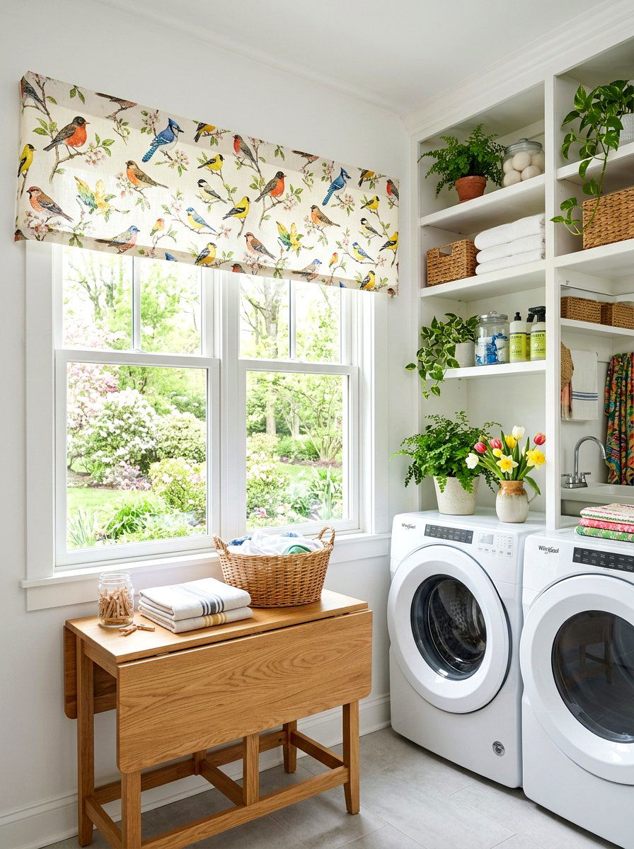 Bird Print Valance - 25 Spring Valance Ideas