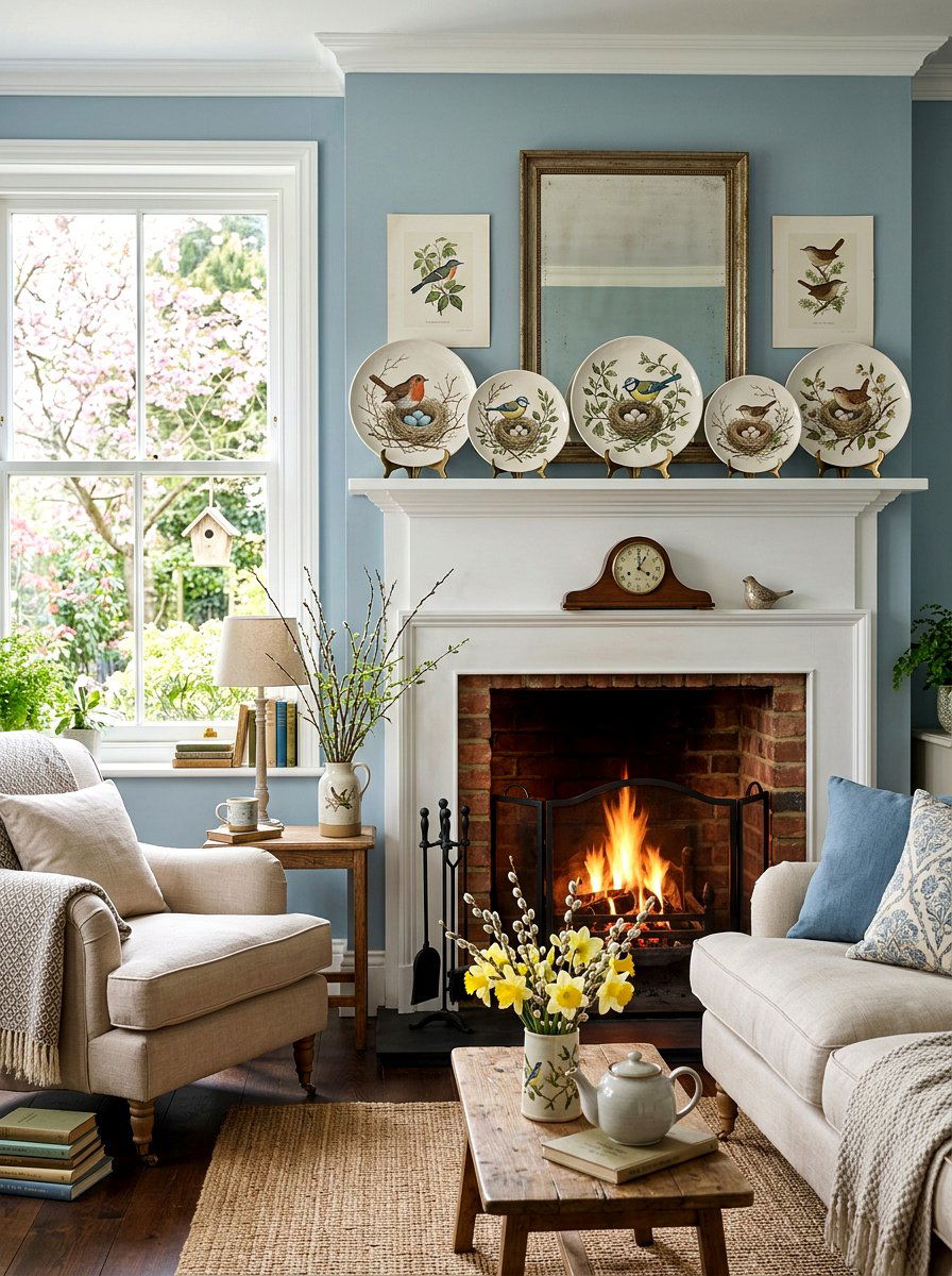 Bird and Nest Theme Ceramic Plates - 25 Spring Plate Decor Ideas