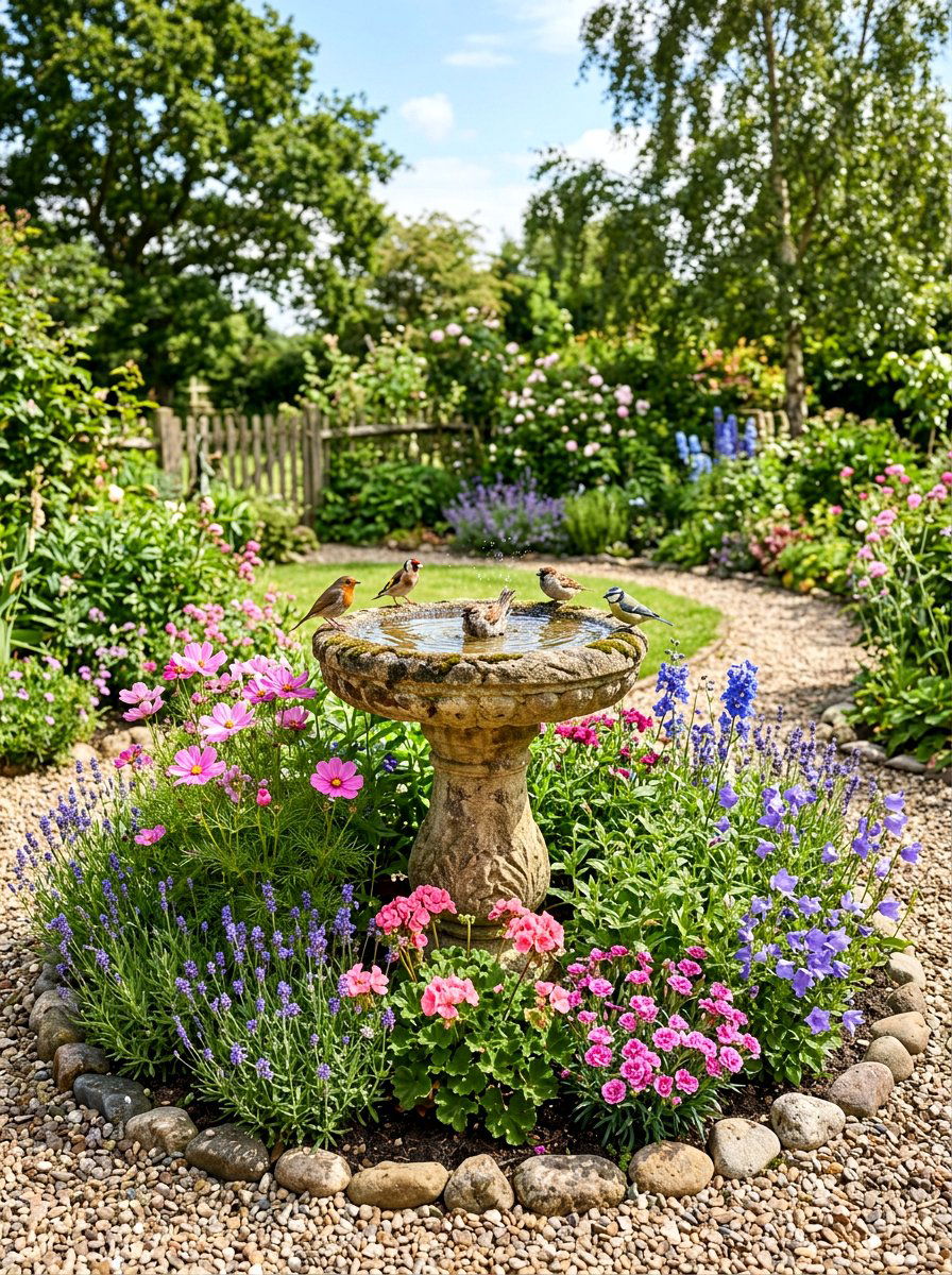 Bird bath garden - 25 Spring Front Yard Decor Ideas