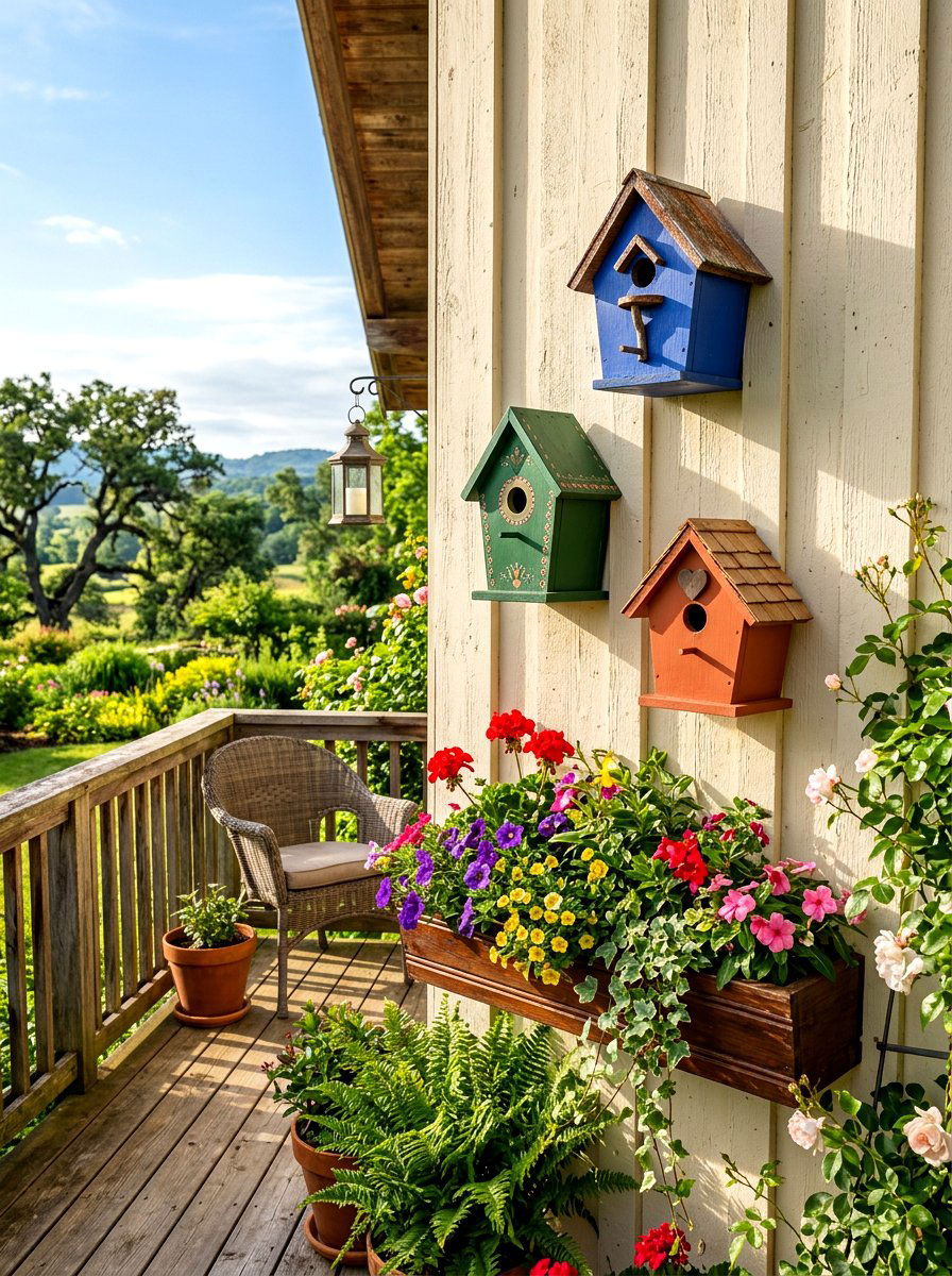 Bird house wall display - 25 Spring Balcony Wall Decor Ideas