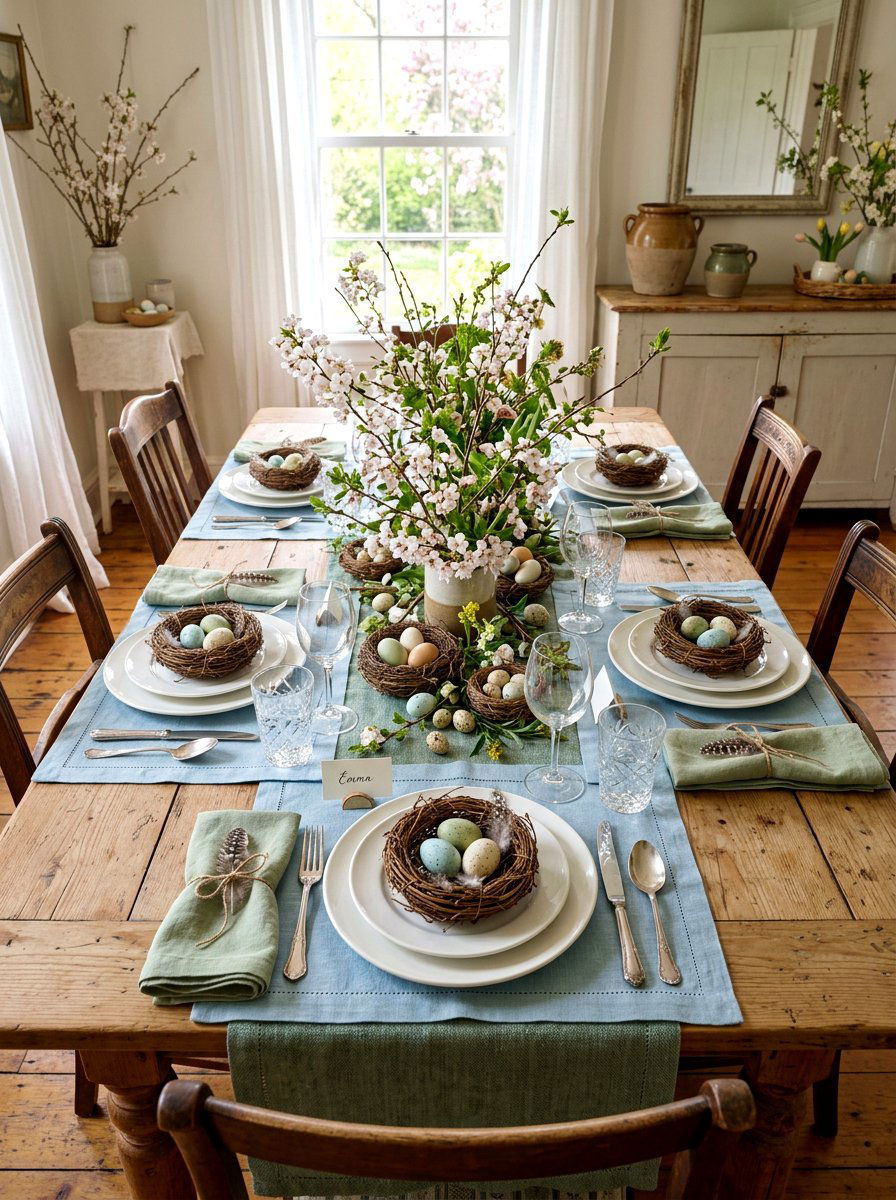Bird nest and egg table theme - 25 Spring Place Setting Ideas