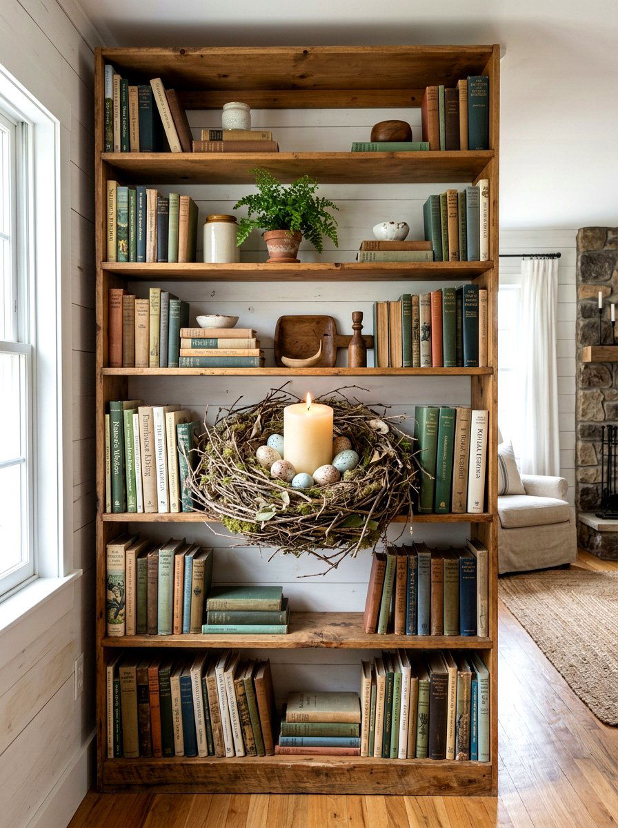 Bird nest candle arrangement - 25 Spring Pillar Candle Ideas