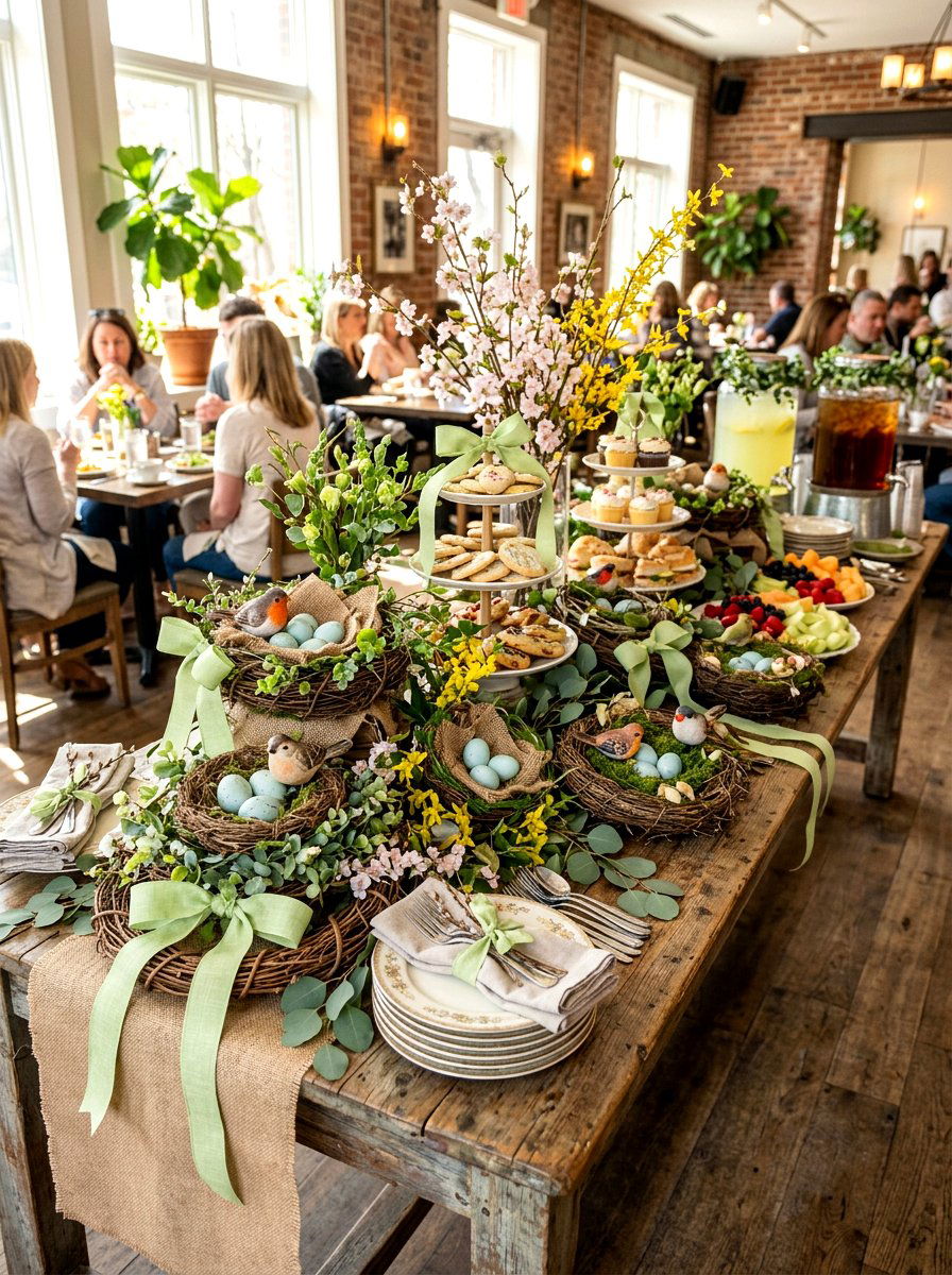 Bird nest decor - 25 Spring Buffet Table Decor Ideas