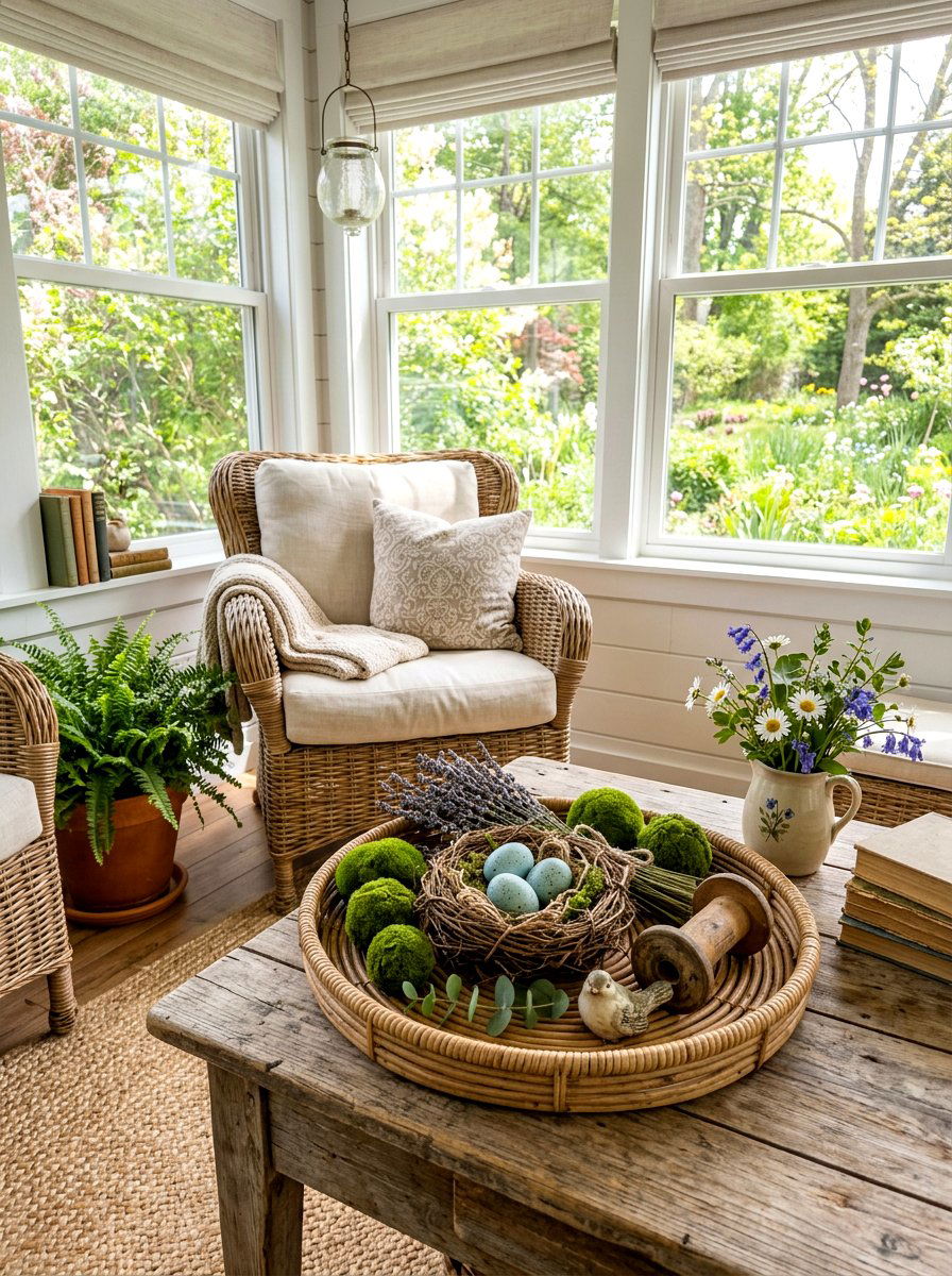 Bird nest spring tray decor - 25 Spring Farmhouse Tiered Tray Ideas
