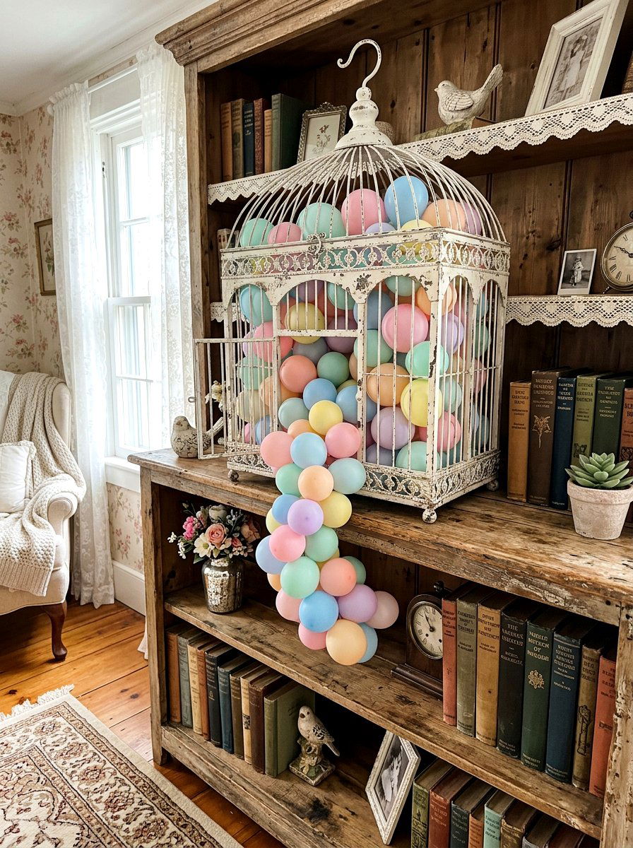 Birdcage Balloon Display - 25 Spring Balloon Decor Ideas